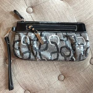 Black and silver sequin clutch